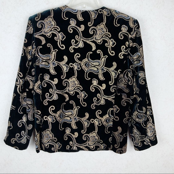 Vintage Norton McNaughton velvet floral blazer jacket rustic gold art deco - Picture 5 of 5